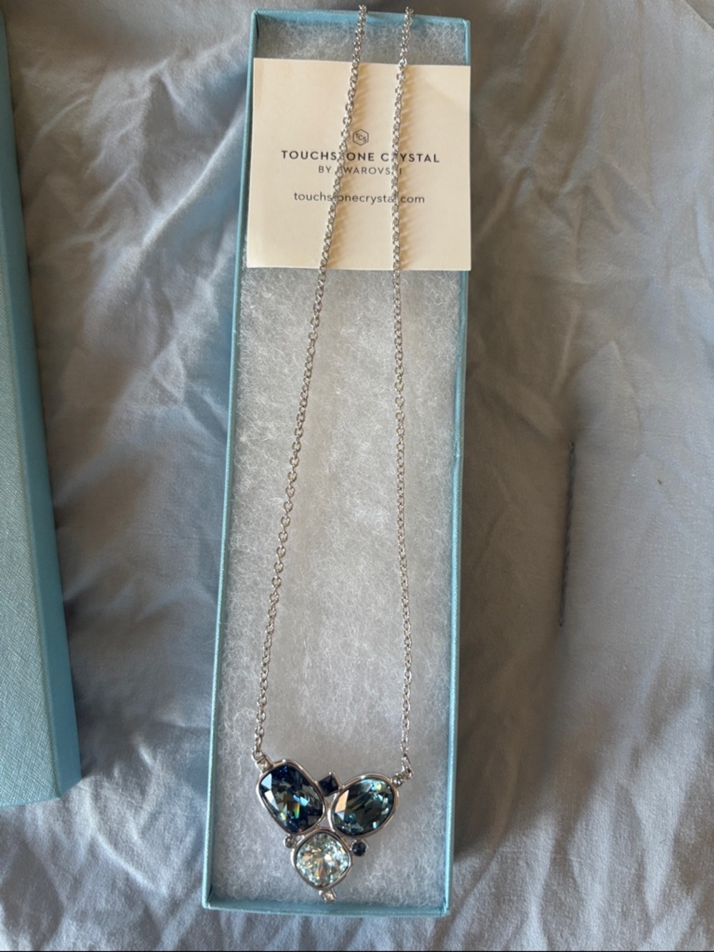 Touchstone Crystal Silver Necklace with Blue and Teal Crystals